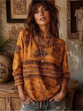 Studio Paradise Artisan Boho Cotton Top | Free People Style | Wearable Art Tunic